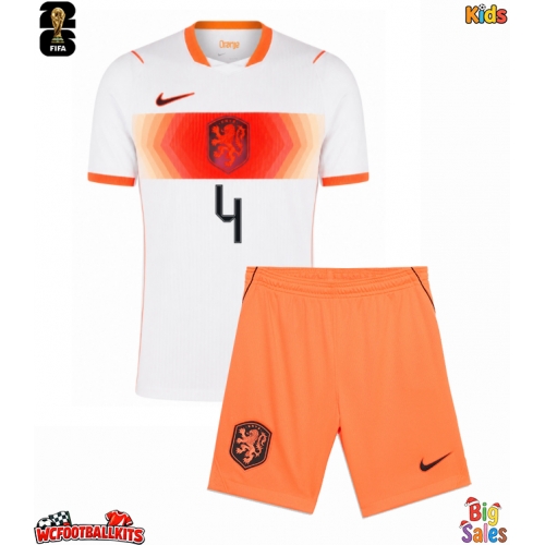 Netherlands Virgil van Dijk #4 Replica Away Stadium Kit for Kids World Cup 2026 Short Sleeve (+ pants)